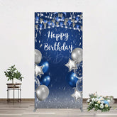 Lofaris Blue Grey Balloon Flags Happy Birthday Rectangle Backdrop